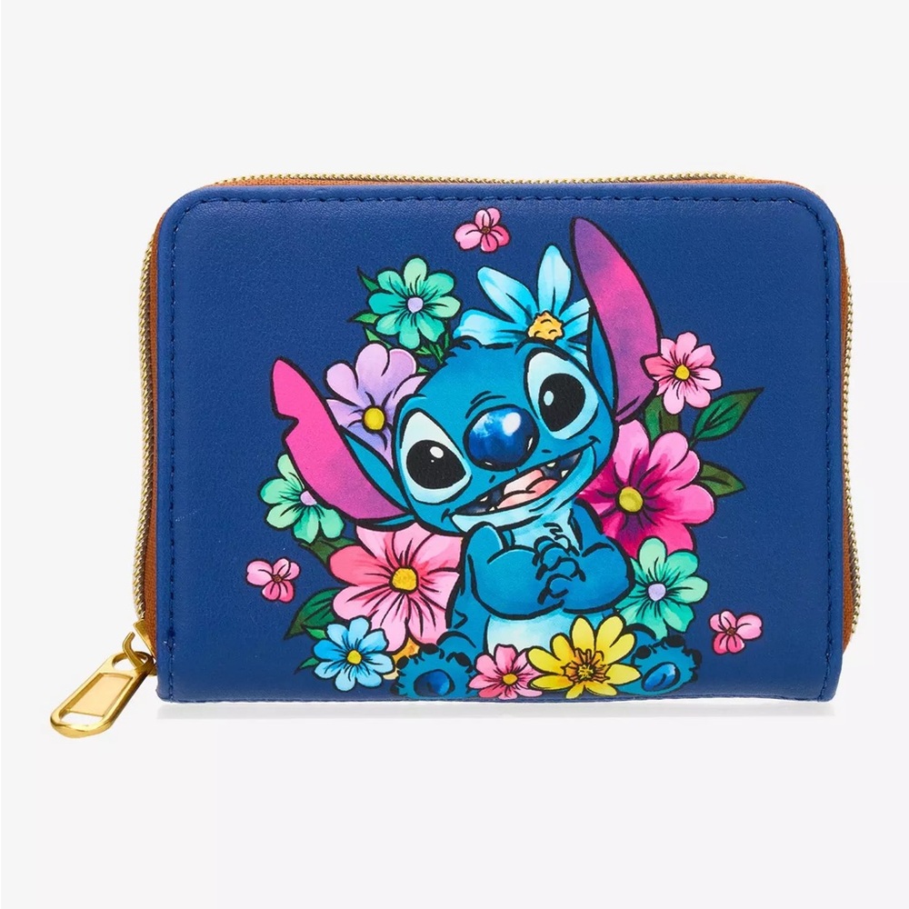 Loungefly Disney Stitch Flowers Mini Zipper Wallet NWT